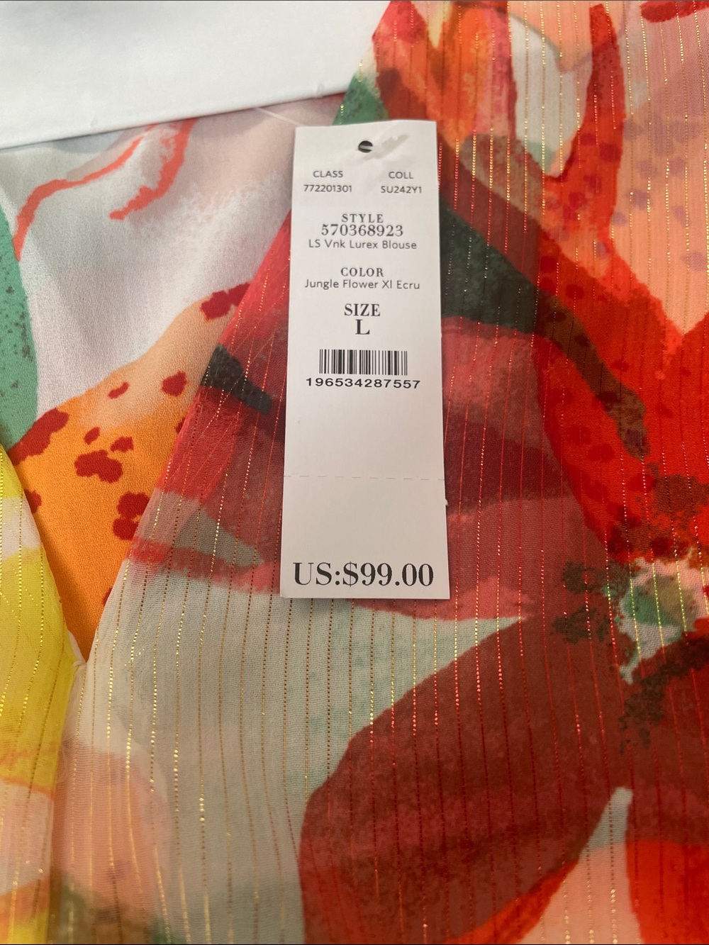 White House Black Market Floral Blouse in Orange,Green, Yellow - Picture 2 of 3